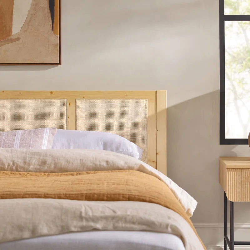 Solid Canadian Pine Wood Natural Cane Platform Bed - Furnishiaa -  -
